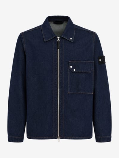 Stone Island - Cotton denim zip up casual jacket