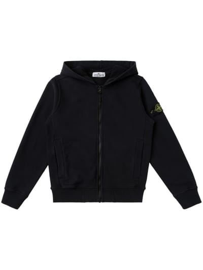 Stone Island Junior - Cotton hooded zip-up sweatshirt