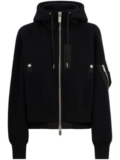Sacai - Cropped nylon twill zip-up hoodie