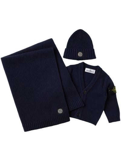 Stone Island Junior - Cardigan, beanie and scarf logo set