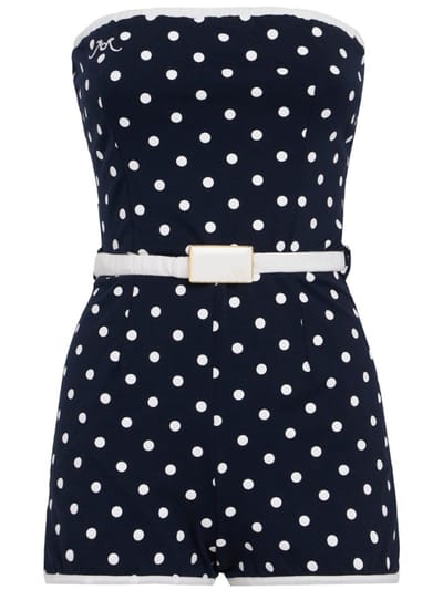 ROWEN ROSE - Polka-dot cotton bustier playsuit