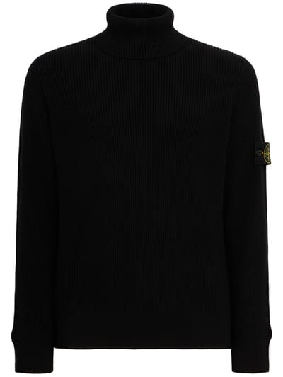 Stone Island: Maglione dolcevita in cotone a coste