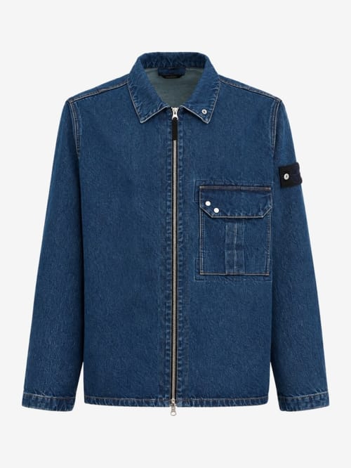Stone Island: Cotton denim zip up casual jacket