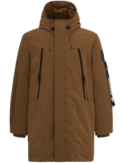 OUTHERE: Long nylon down jacket with hood