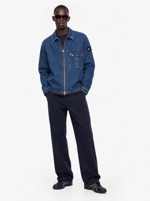 Stone Island: Cotton denim zip up casual jacket
