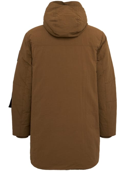 OUTHERE: Long nylon down jacket with hood