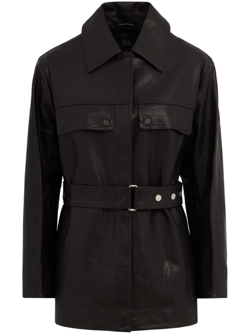 Moose Knuckles: Leather field jacket with belt