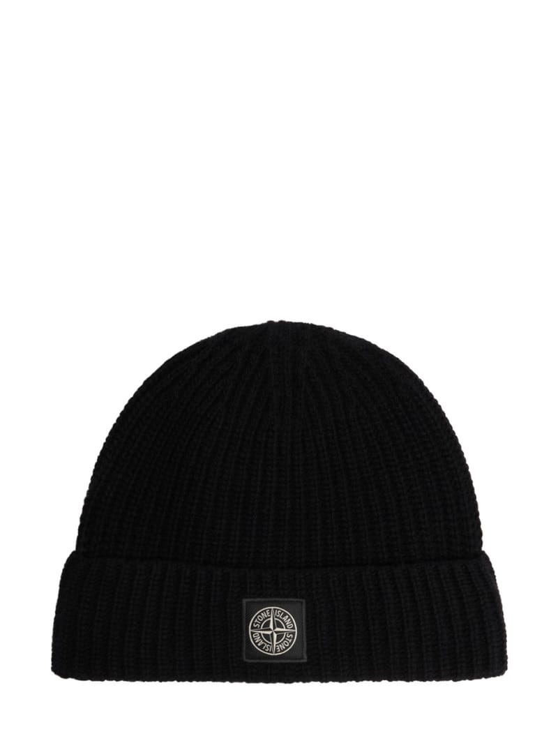 Stone Island: Bonnet en maille côtelée à revers