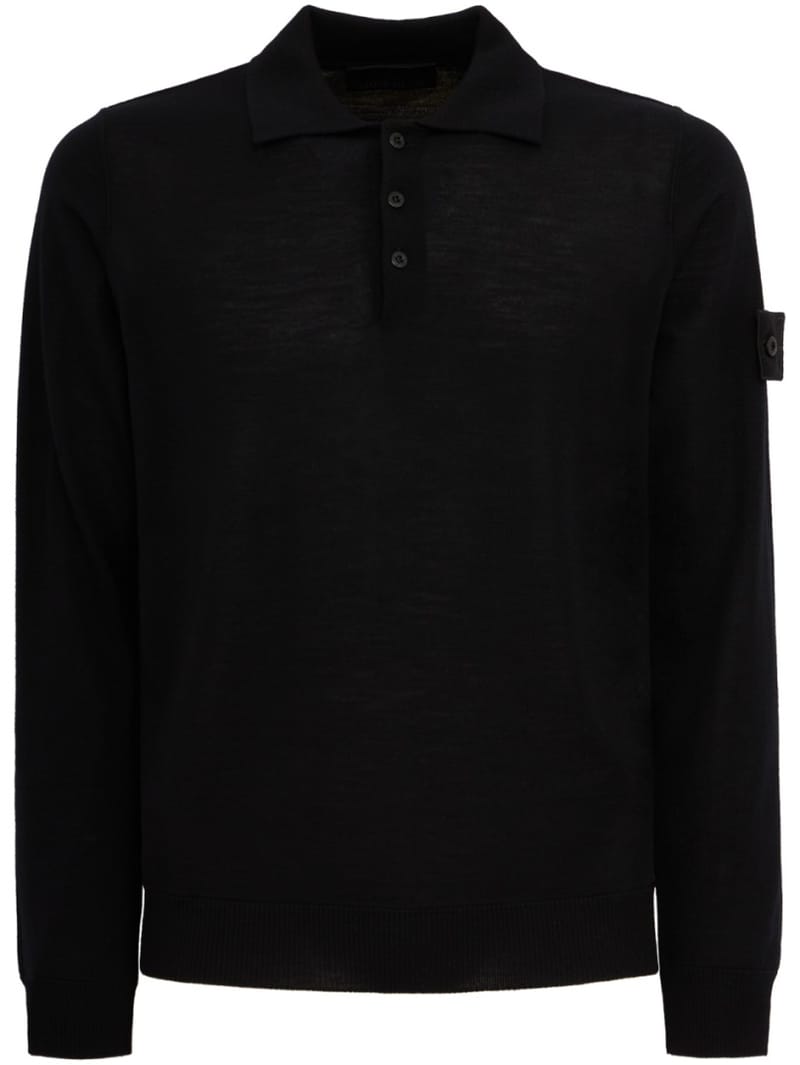 Stone Island: Long-sleeve cotton knit polo shirt