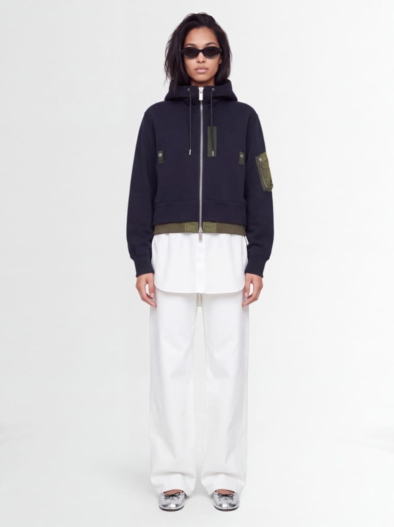 Sacai - Cotton zip-up hooded sweatshirt