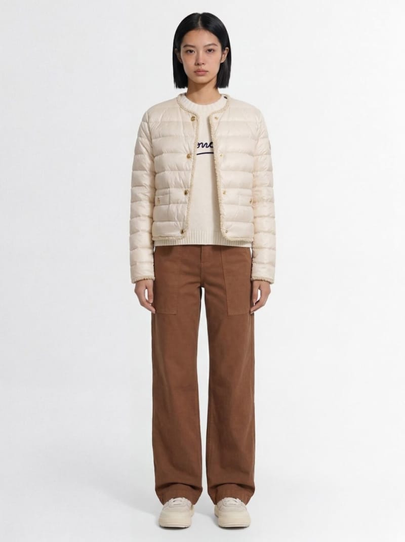 Moncler - Nylon down jacket with boucl  trim