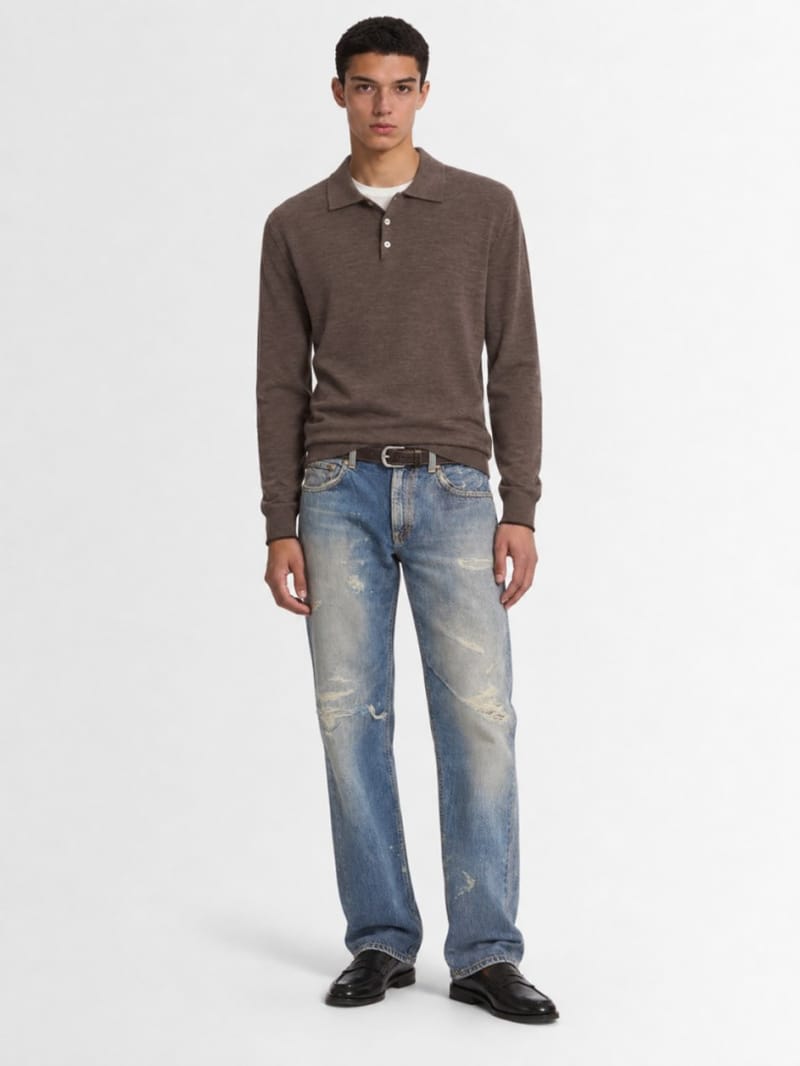 CRUNA - knitted long-sleeved polo shirt