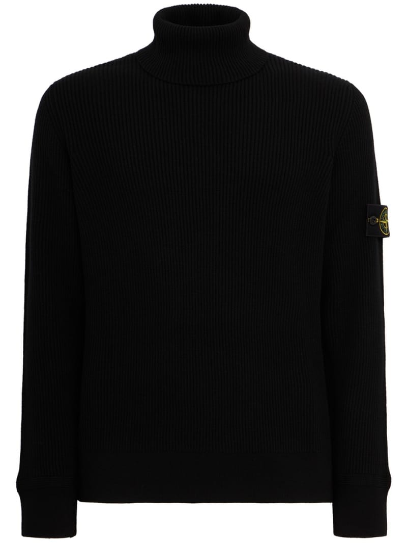 Stone Island: Maglione dolcevita in cotone a coste