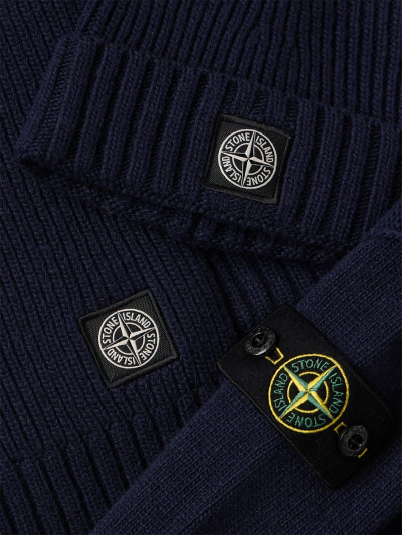 Stone Island Junior - Cardigan, beanie and scarf logo set