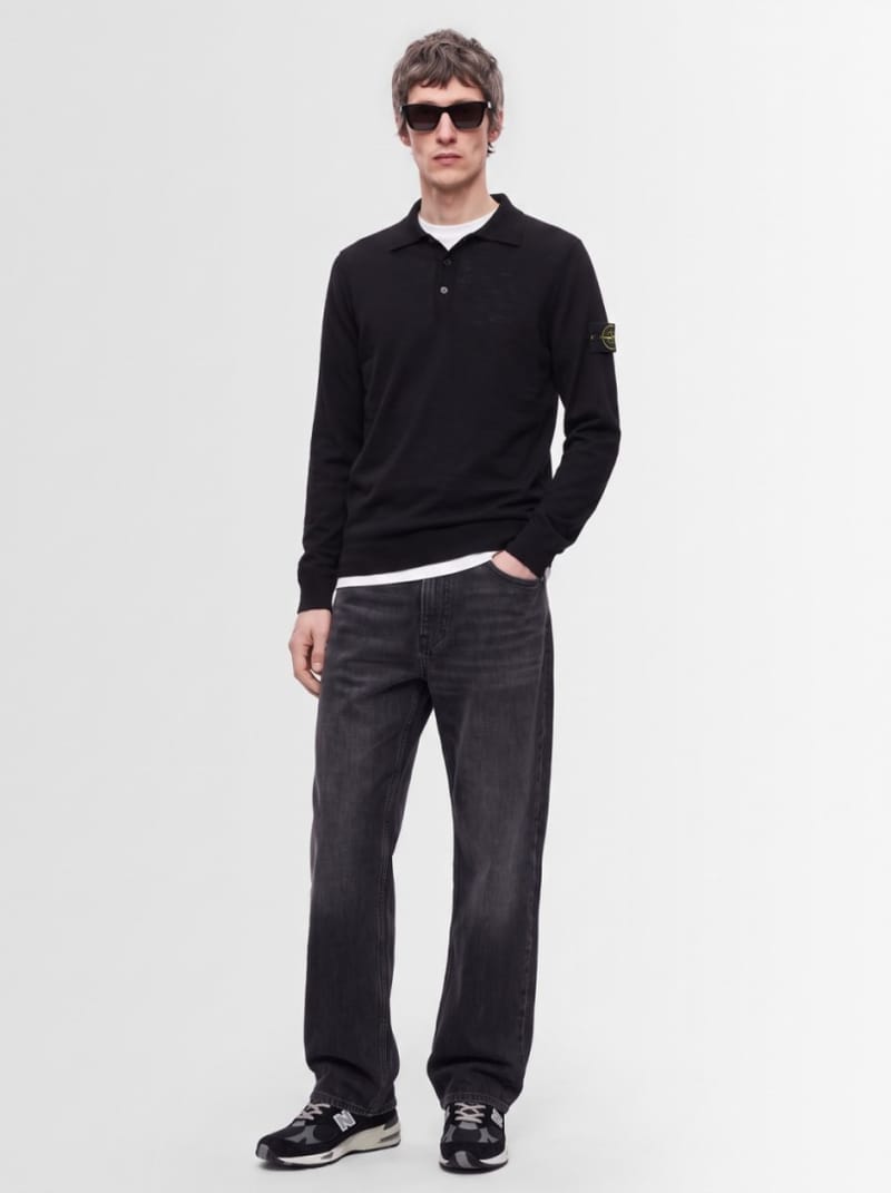 Stone Island - Long-sleeve cotton knit polo shirt