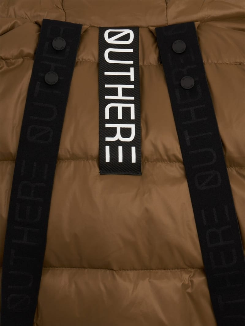 OUTHERE: Long nylon down jacket with hood