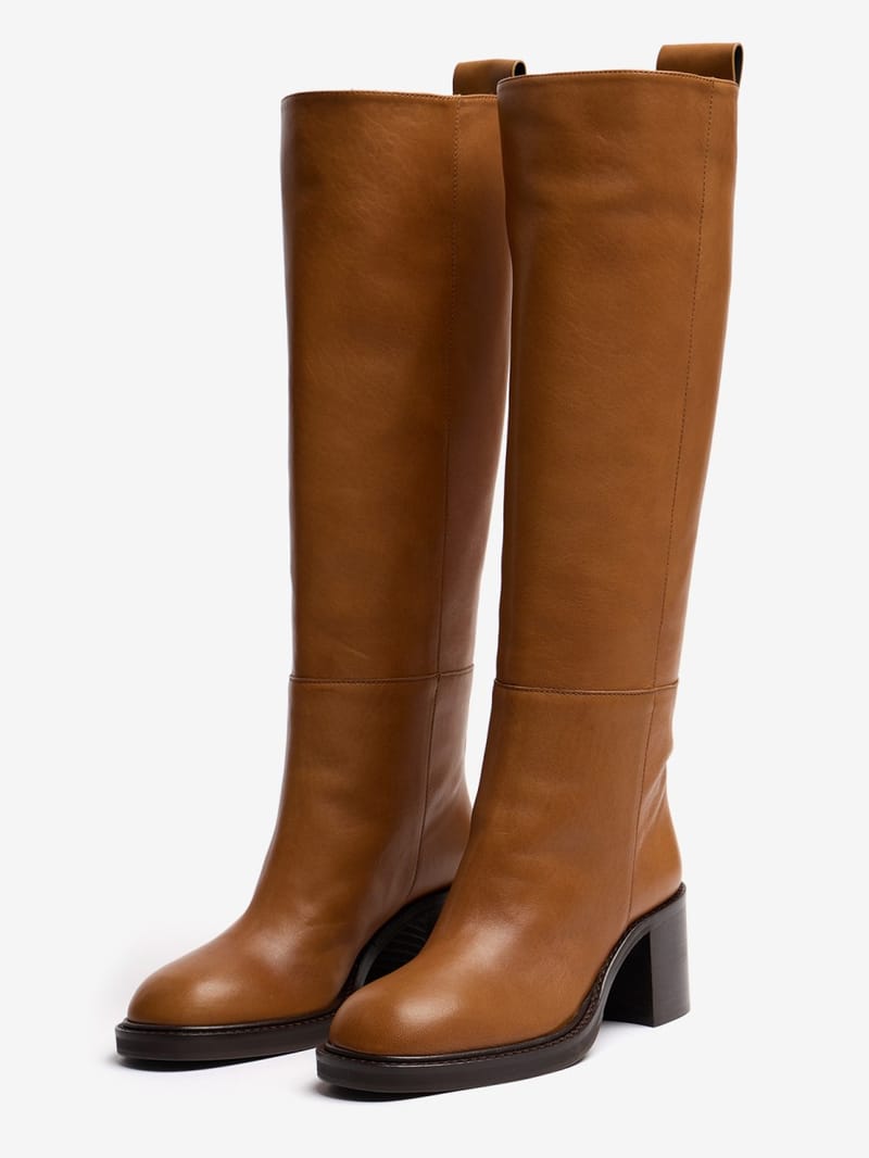 FABI: Nappaleder-Stiefel mit Absatz, hoher Schaft