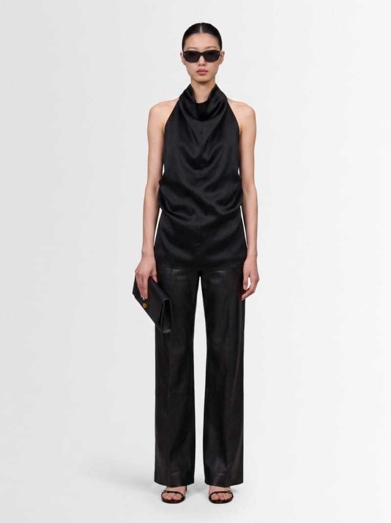 Khaite - Satin top with draped collar