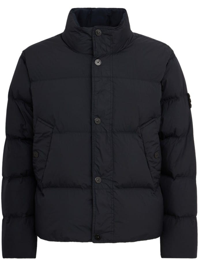 Quilted nylon down jacket with badge